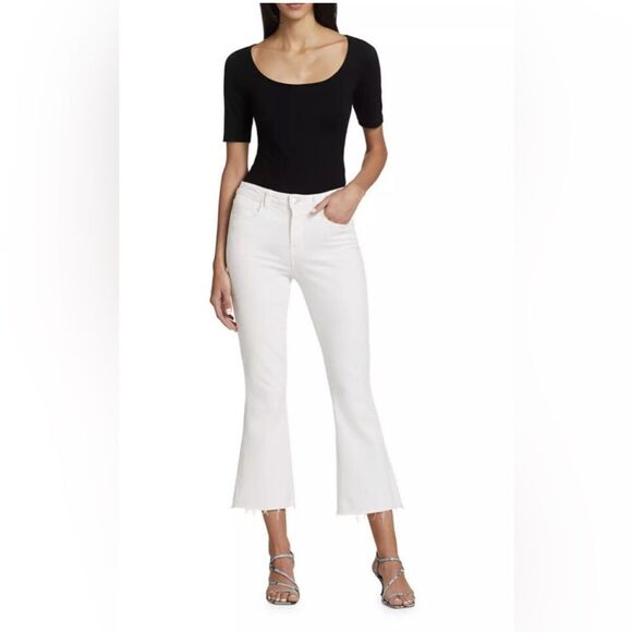 L'agence Kendra High-Rise Cropped Flare Leg Coated Jeans in White Women's 30 - Picture 15 of 15